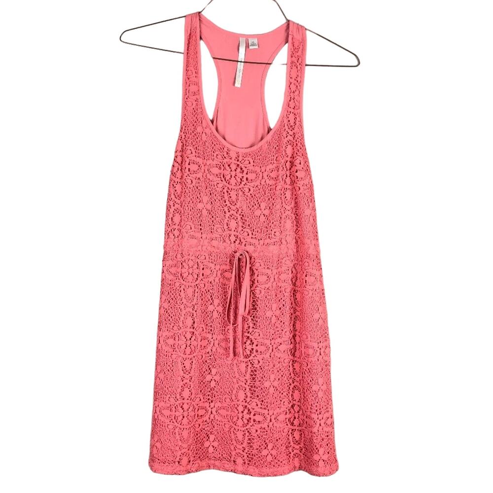 LC Lauren Conrad Pink Drawstring Lace Overlay Lightweight Racerback Tank Dress